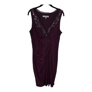 Anne Klein Plum Sleeveless Wrap Dress Beaded Detail Size 12